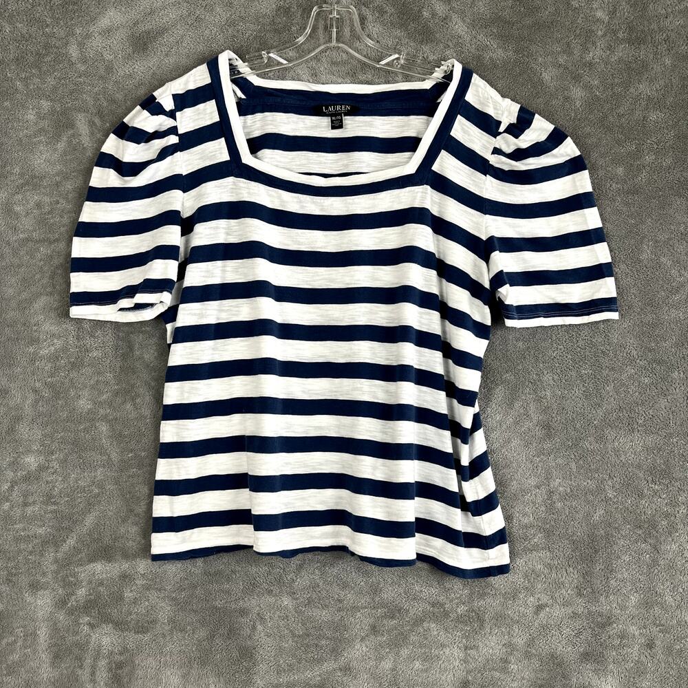 Ralph Lauren‎ Black Label Blouse Womens XL Blue White Striped Nautical